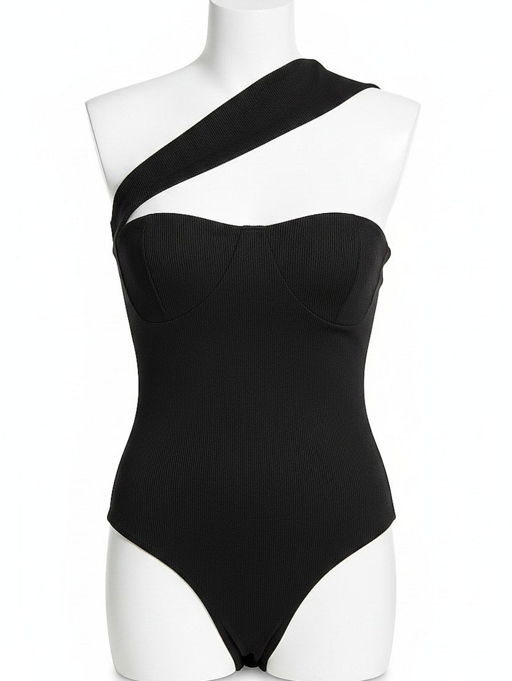 NWT! Pretty Little Things Black Ribbed Crossbody Strap Bodysuit